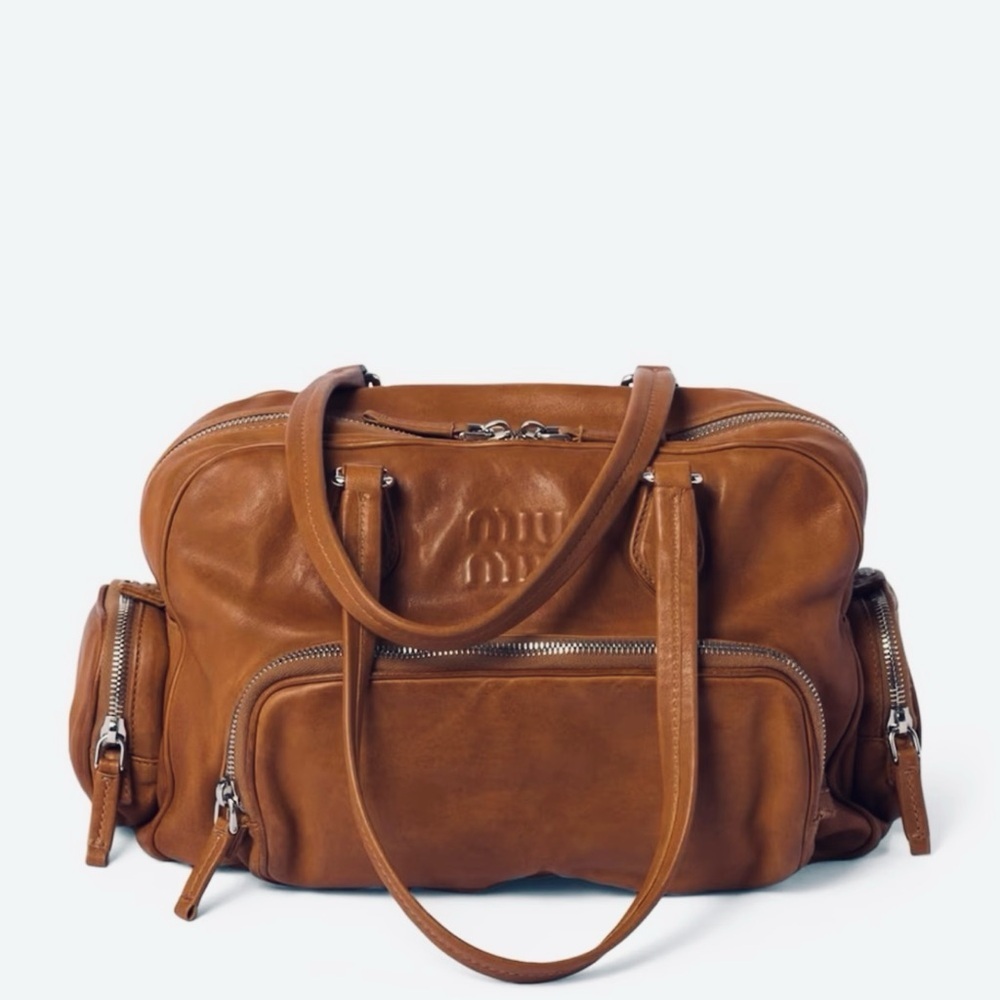 Miu Miu Top Handle Shoulder Bag Handbag Tote with Pockets in Brown Nappa Leather - Picture 3 of 14